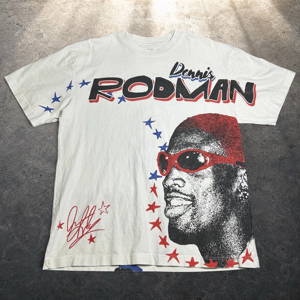 Dennis Rodman Apparel Bad As I Wanna Be Graphic Tee White Red Blue Size XL